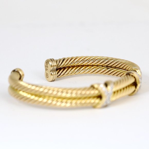 18k Yellow Gold Double Cable Row Diamond and Yellow Gold Cuff - Picture 3 of 3